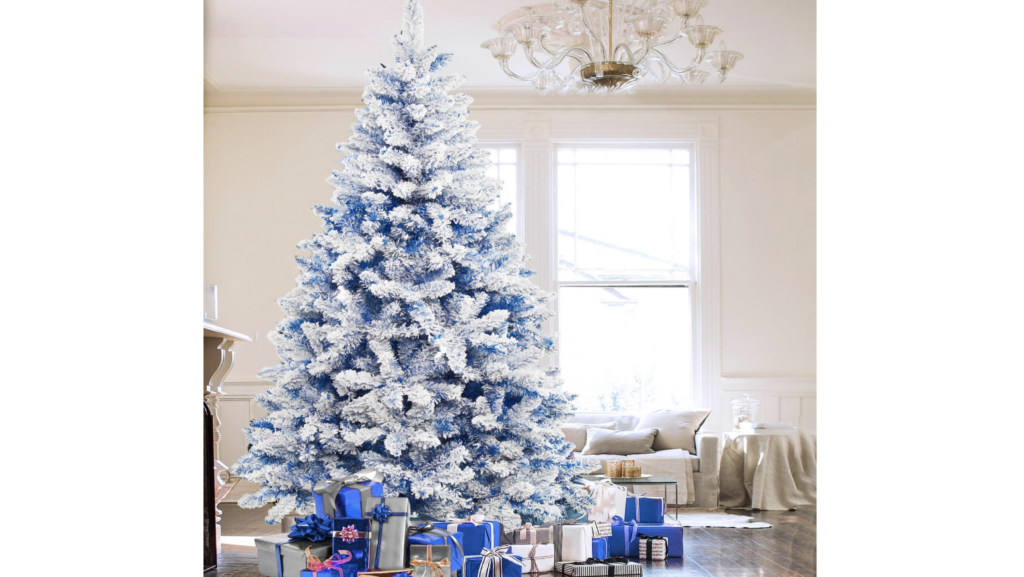 blue christmas tree, Seven-Foot Snow-Flocked Blue Spruce Christmas Tree